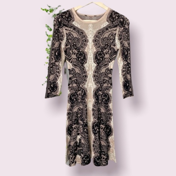 BCBGMaxAzria Bare Pink Black Lace Alma Dress - Picture 1 of 14